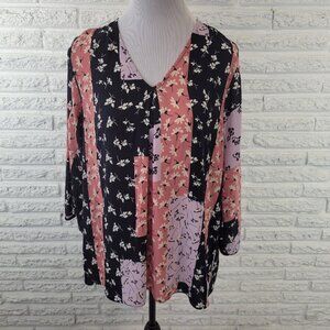 Cato Est 1946 Womens Top 14W 16W Plus 3/4 Open Sleeve Pink Floral FLO175E